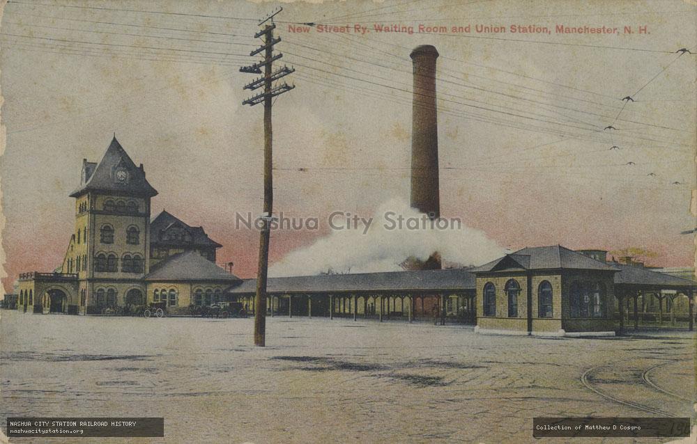 Postcard: New Street Railway Waiting Room and Union Station, Manchester, New Hampshire